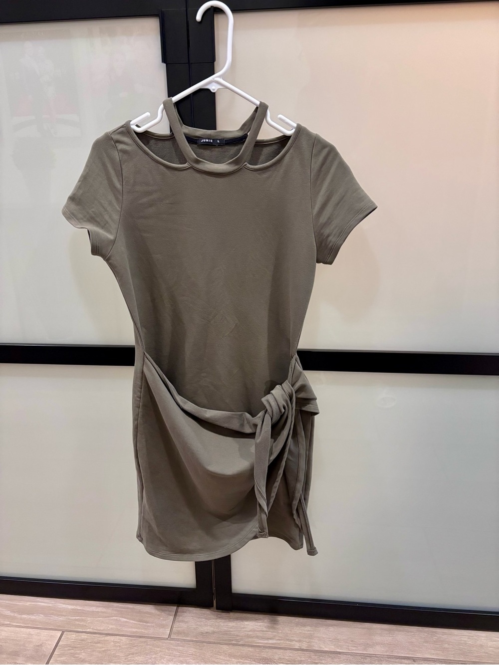 Olive Green Short Sleeve Tie-Waist Dress